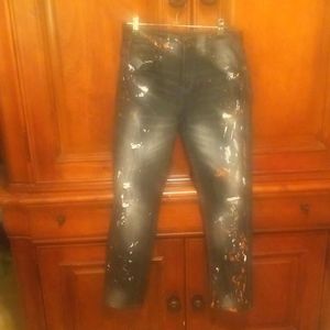 Splatter paint white and orange boy Jean's